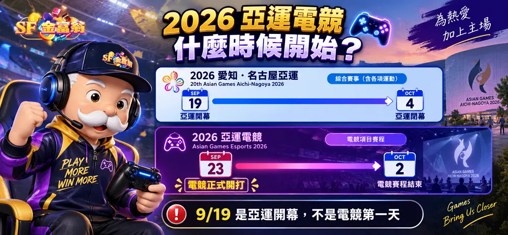 2026 亞運電競日期為 9 月 23 日至 10 月 2 日
