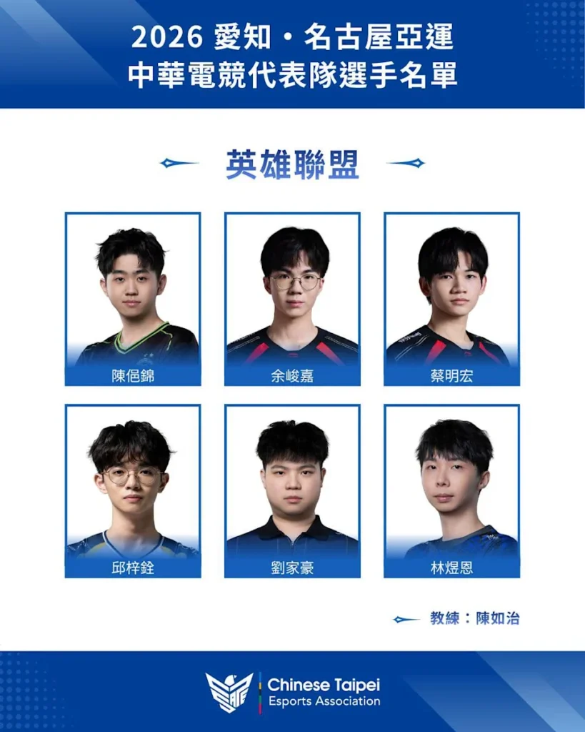 2026 亞運英雄聯盟台灣代表隊選手名單