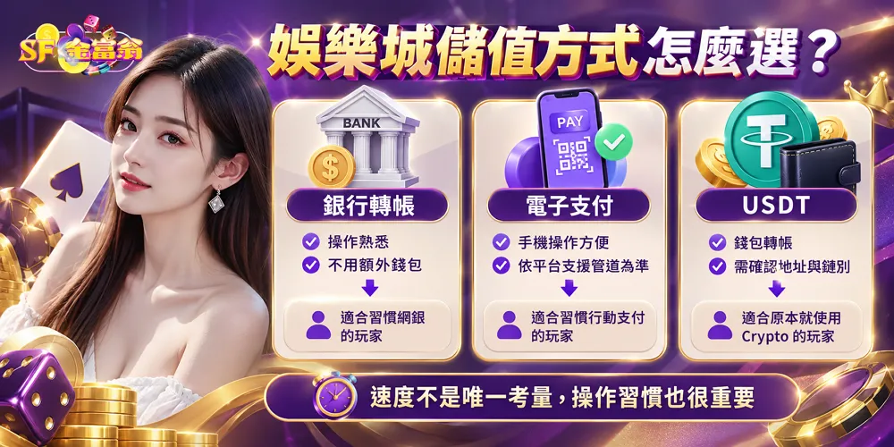 娛樂城儲值方式比較 銀行轉帳、電子支付與USDT差異