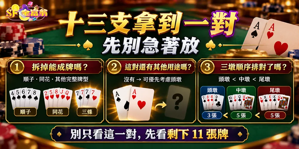 十三支拿到一對時的三個配牌判斷重點