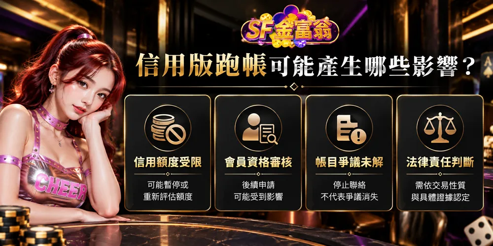 信用版跑帳可能產生的四種影響，包括額度受限、會員資格審核、帳目爭議與法律責任